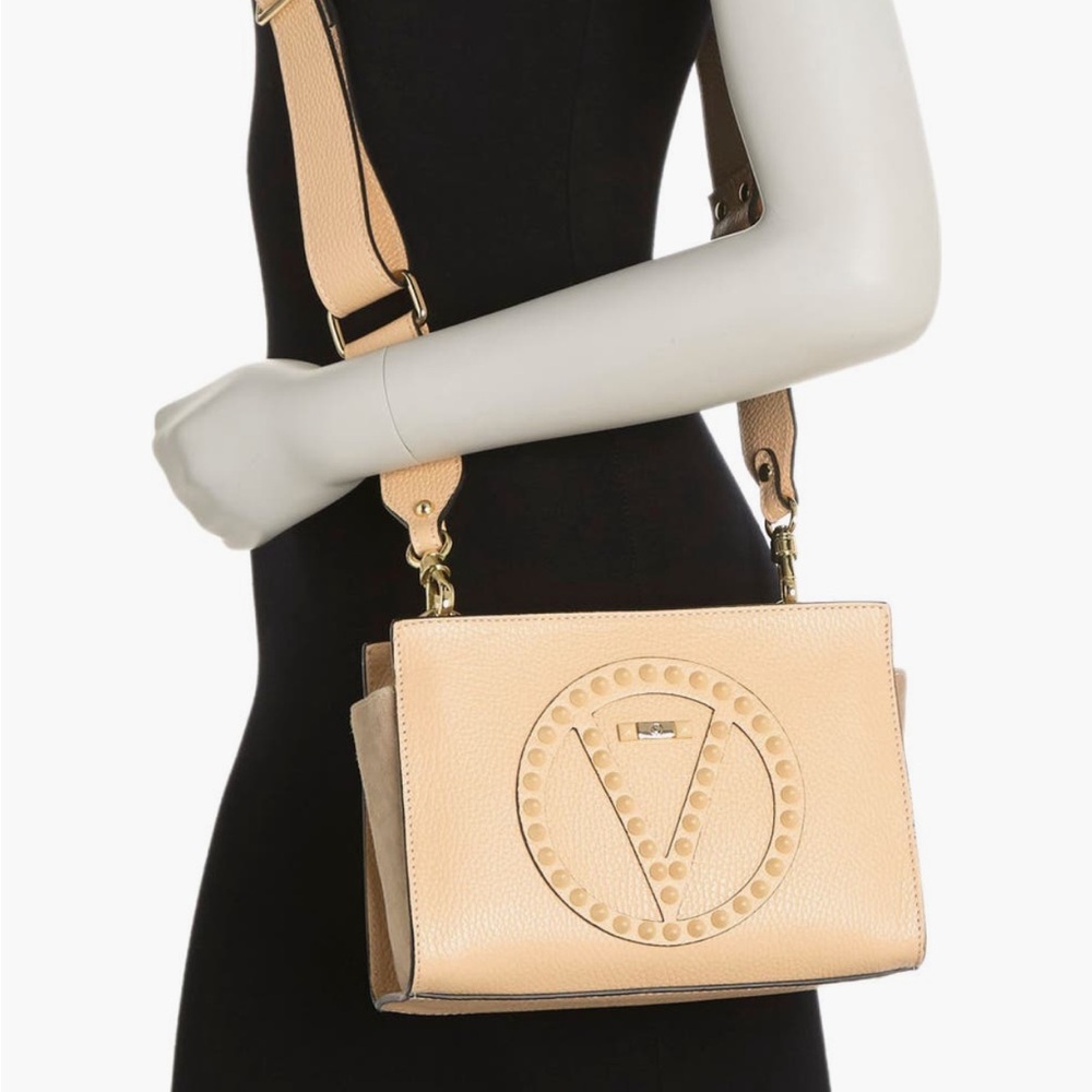 Valentino By Mario Valentino Peach-Tan Pebbled V-Logo Crossbody
